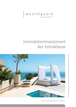 luxusvilla auf titelseite der broschüre im corporate design des immobilien investment unternehmens