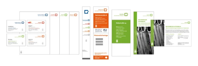 corporate design für stadtwerke mit medien geschäftsausstattung, visitenkarten, brief, faltblatt, anzeige, beklebung schilder und stelen