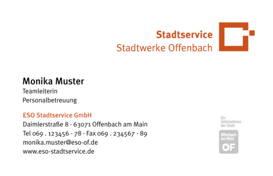 visitenkarte der geschäftsausstattung für die stadtwerke kompetenzmarke stadtservice