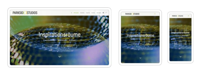 responsives webdesign für desktop, tablet und smartphone mit suchmaschinenoptimierten texten und bildern, projekt für eventlocation