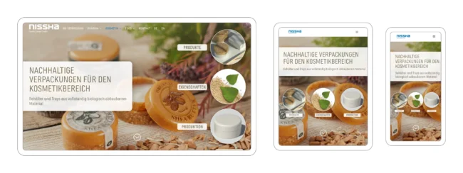 responsives webdesign für desktop, tablet und smartphone mit suchmaschinenoptimierten texten und bildern, projekt für kosmetik unternehmen