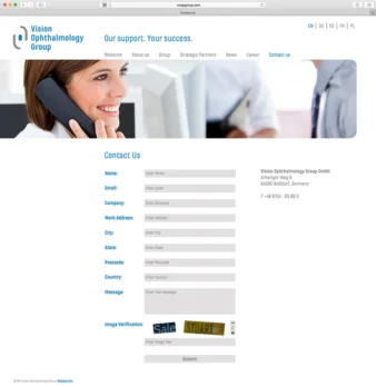 webdesign der contact website für hersteller medizinischer produkte für ophthalmologie und augengesundheit