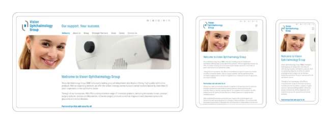 responsives webdesign für desktop, tablet und smartphone mit suchmaschinenoptimierten texten und bildern, projekt für medizinproduktehersteller ophthalmologie