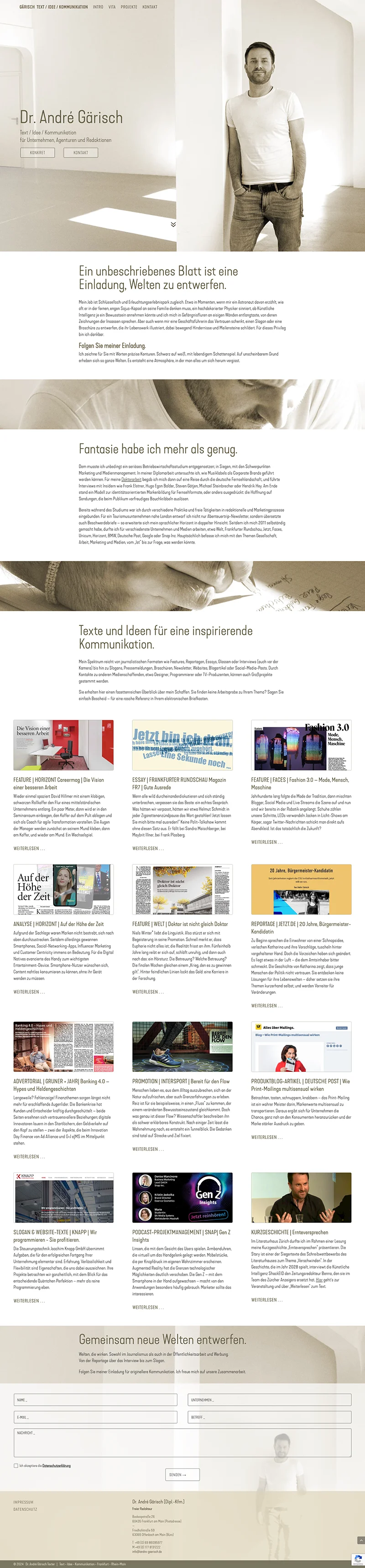 website design des internetauftritts für texter, autoren und schriftsteller mit seo der headlines, texte und bilder